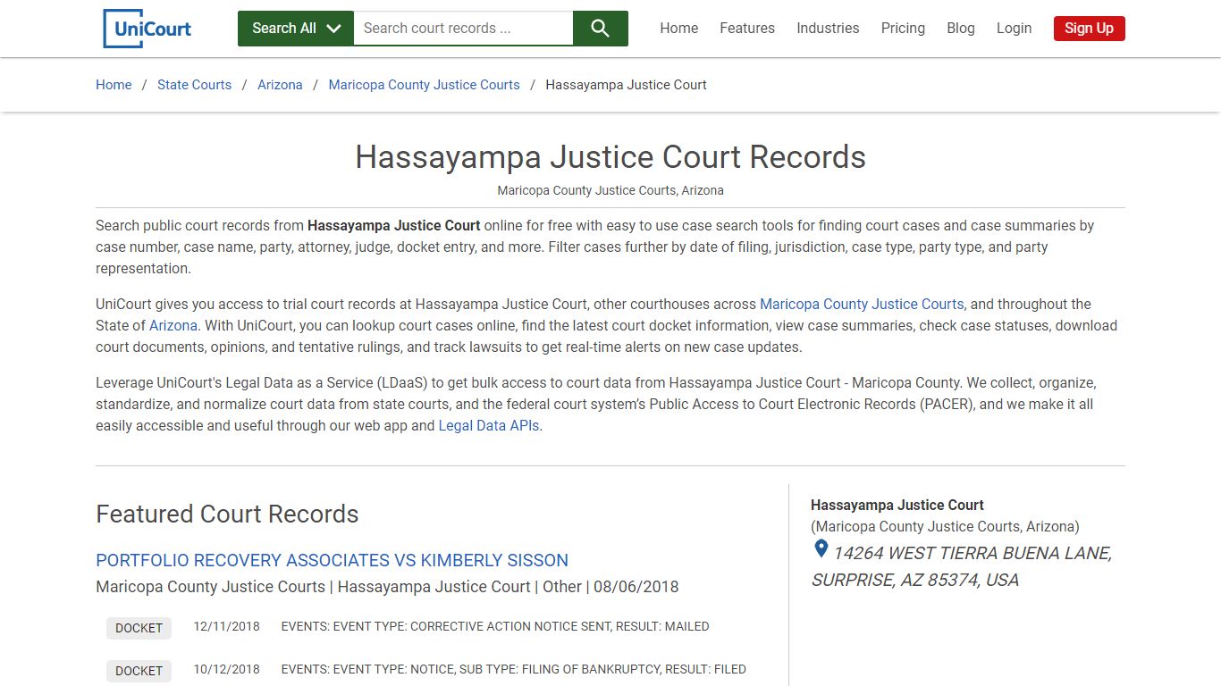 Hassayampa Justice Court Records | Maricopa | UniCourt